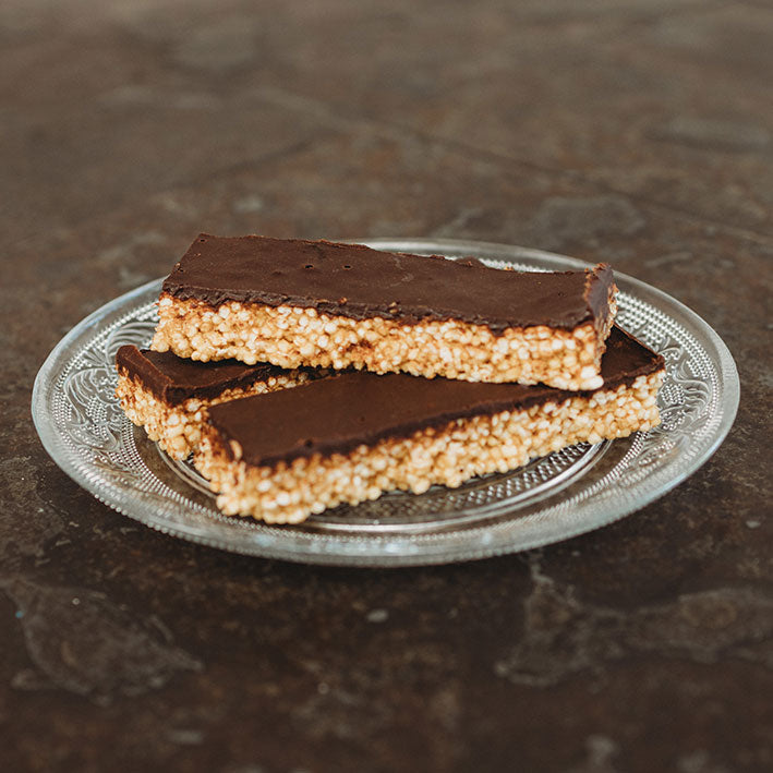 Barrita de Quinoa, mantequilla de maní y chocolate